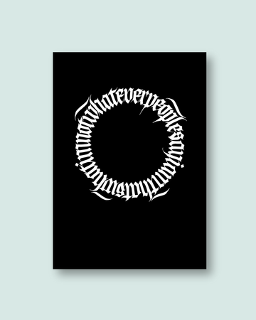 Black paper with white text printed in a gothic font featuring arctic monkeys lyrics.