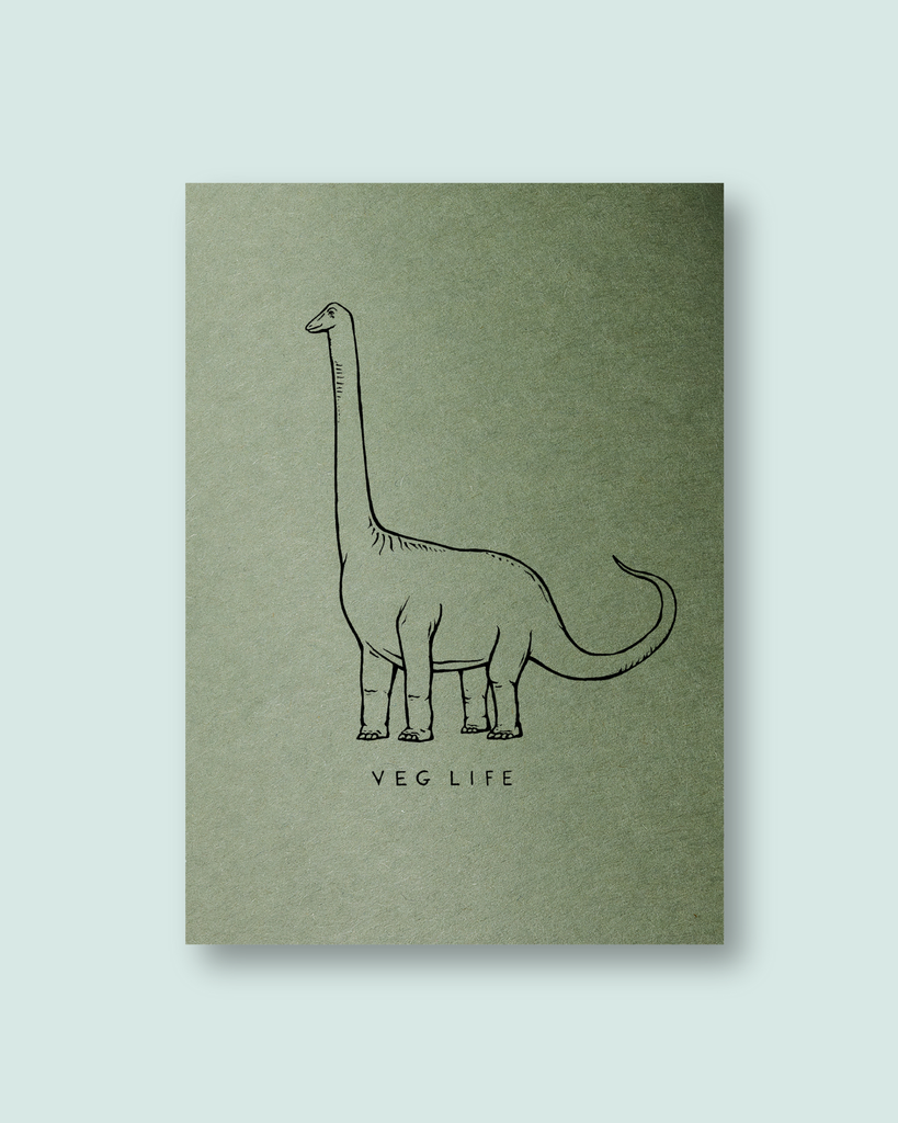 Screen Print with a dinosaur illustration and 'Veg Life' text on a green background