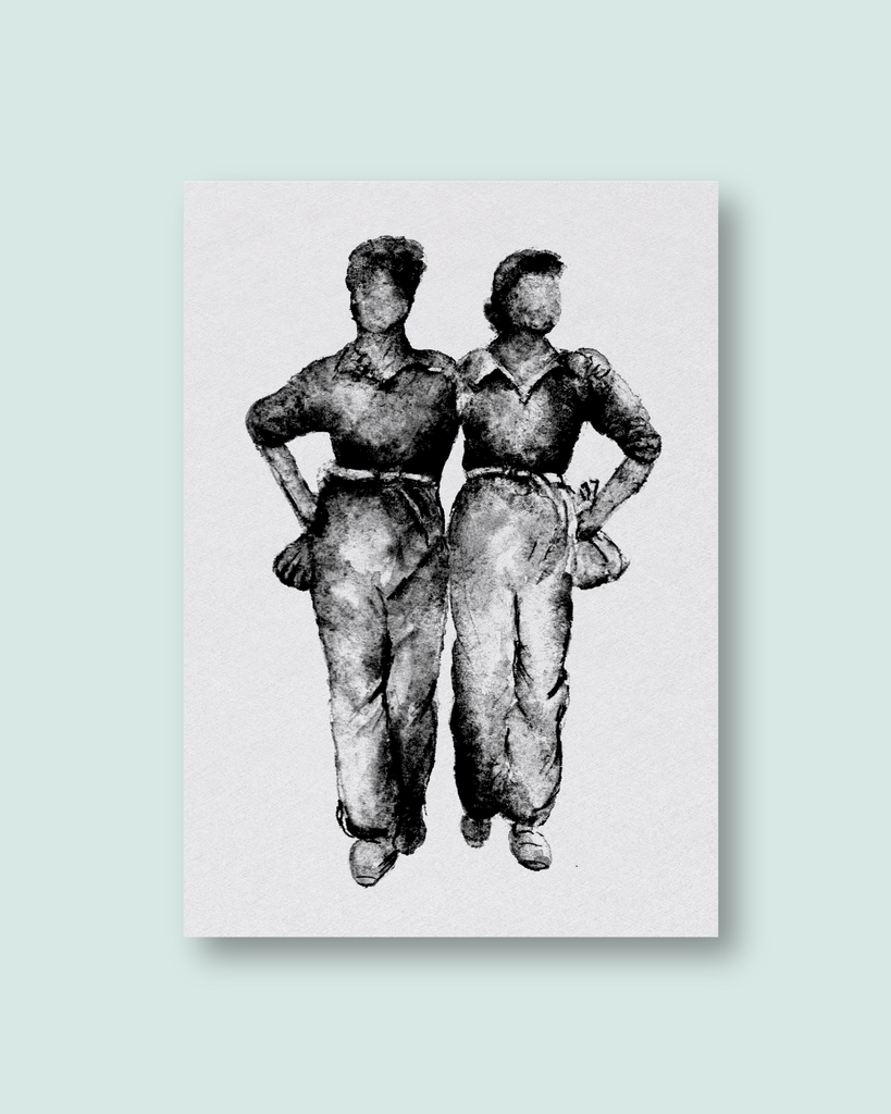 Illustration of the women of steel standing with hands on hips on a white background